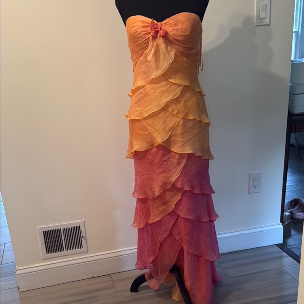 Strapless Orange and Pink Layered Gown